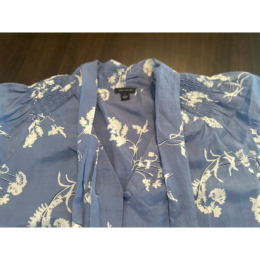 Ann Taylor Floral Tie Neck Puff Sleeve Blouse Top Size S sample Blouse Tag - Picture 5 of 12